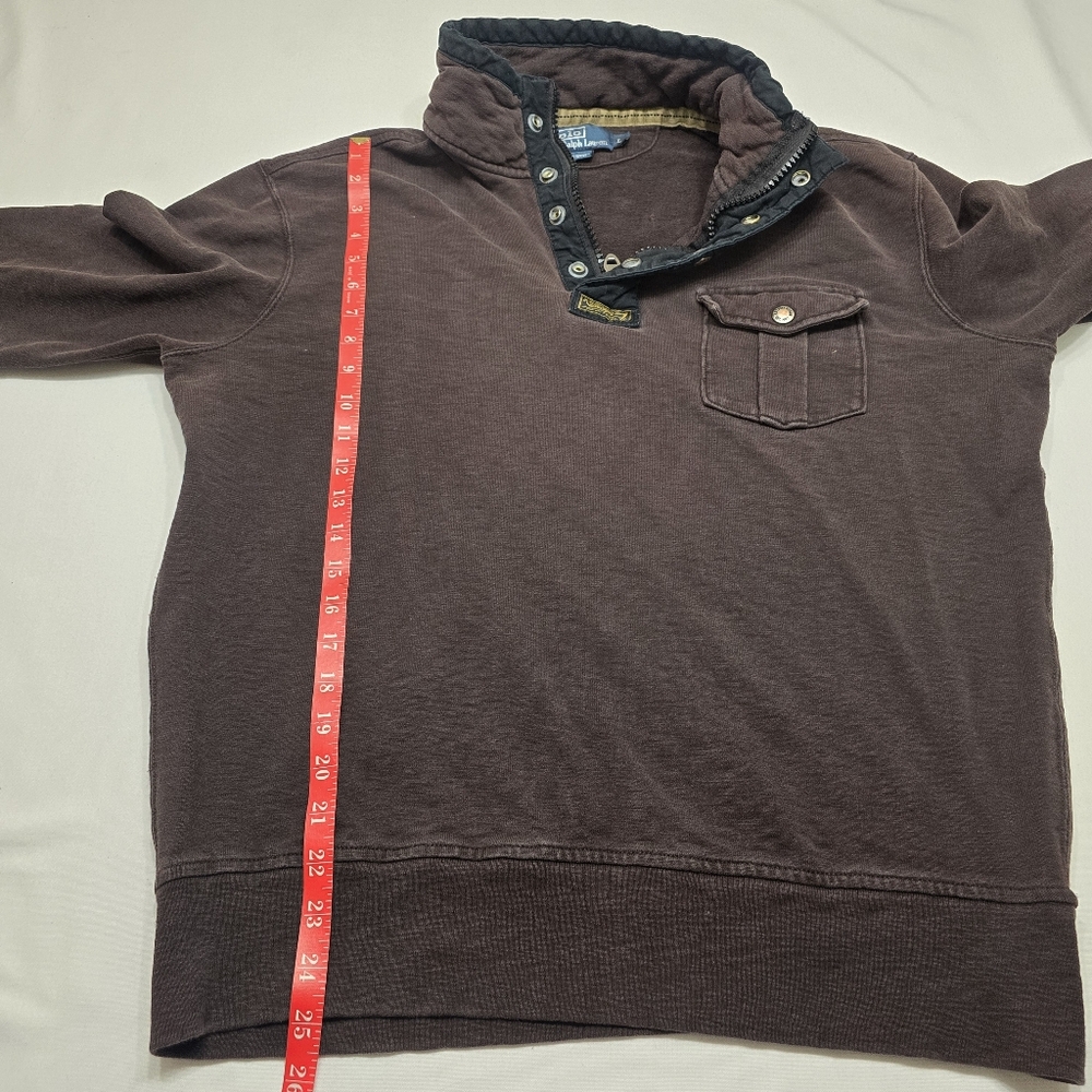 Vintage Polo Ralph Lauren Brown Pullover 1/4 Zip Snap Sweatshirt Size Large - Picture 5 of 6